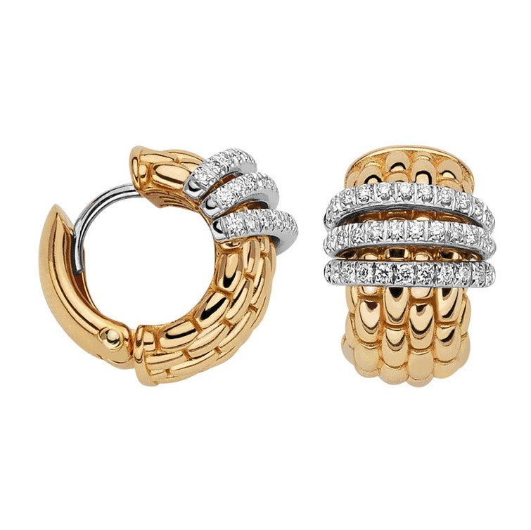 18Kt Yellow Gold Fope Panorama Earrings With Three Diamond Rondels