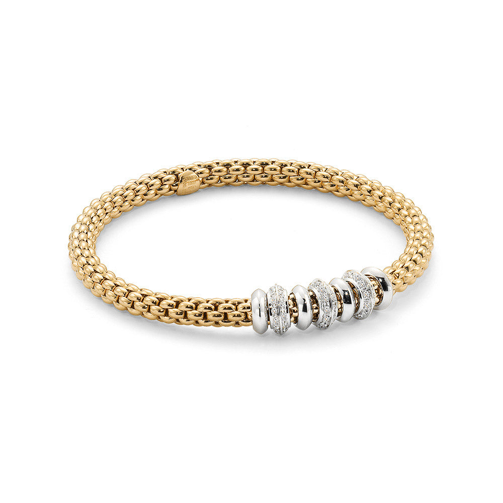 18Kt Yellow Gold Solo Flex-It Bracelet with White Gold and Diamonds