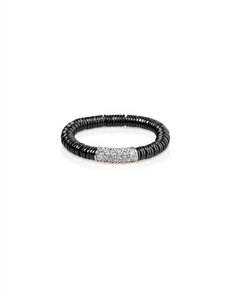 Joy Black Ceramic And 18K White Gold And Diamond Stretch Ring