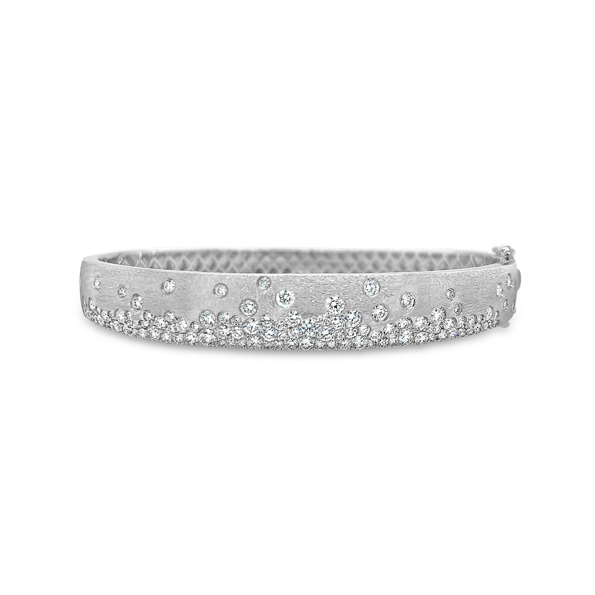 One 14Kt White Gold Satin Finish Hinged Bangle Bracelet