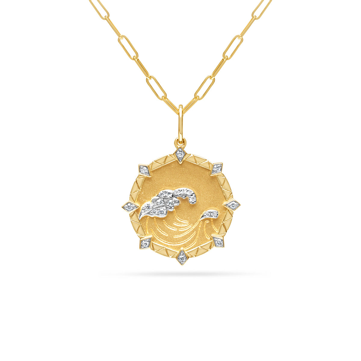 One 14Kt Yellow Gold Ocean Wave Medallion Pendant
