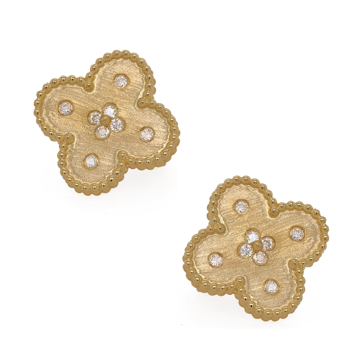 One Pair Of 14Kt Yellow Gold Satin Finish Clover Earrings