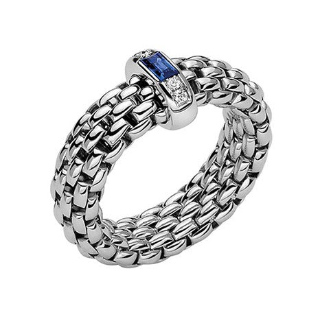 18Kt White Gold Fope Vendome Flexit Diamond And Sapphire Ring