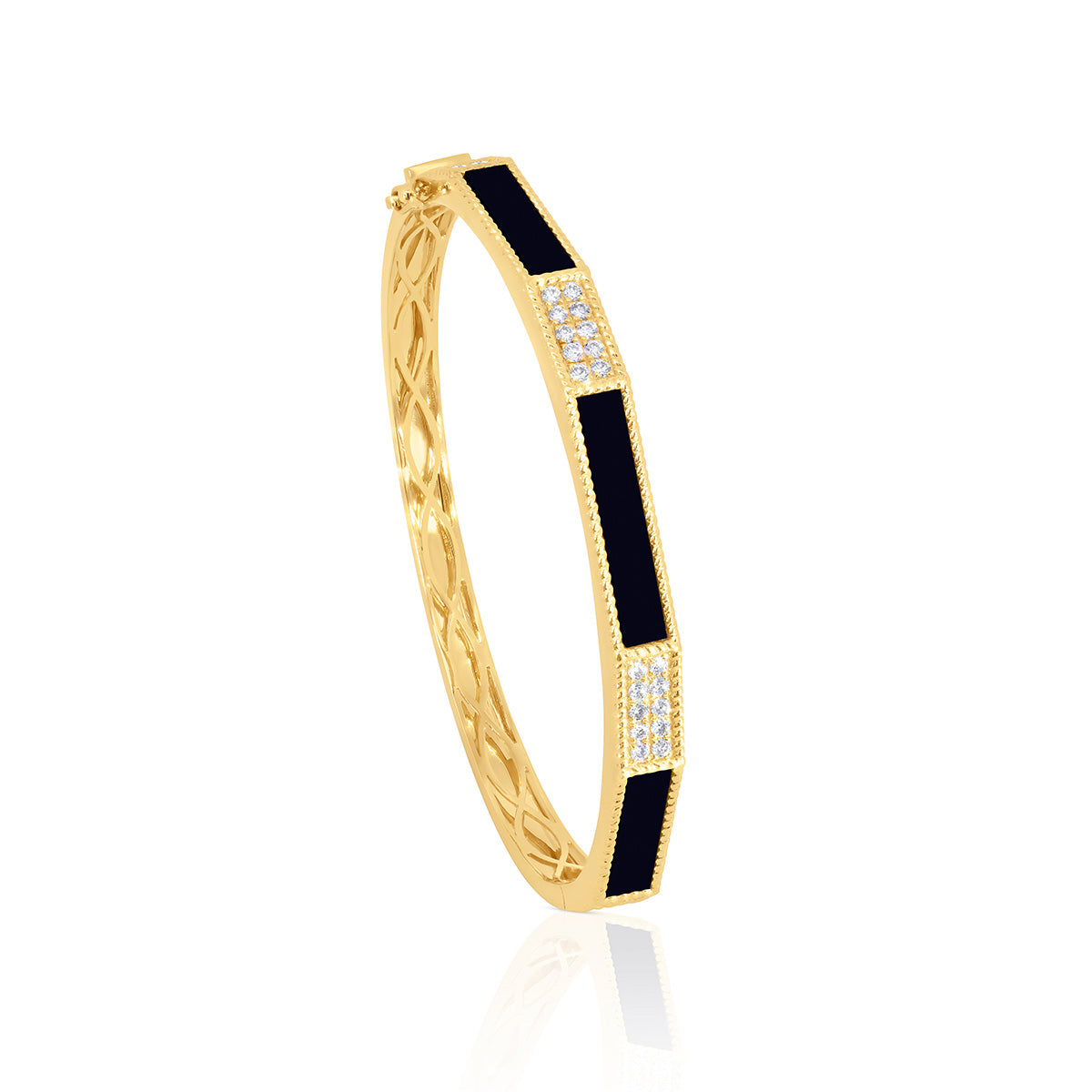 One 14Kt Yellow Gold Hinged Onyx Bangle