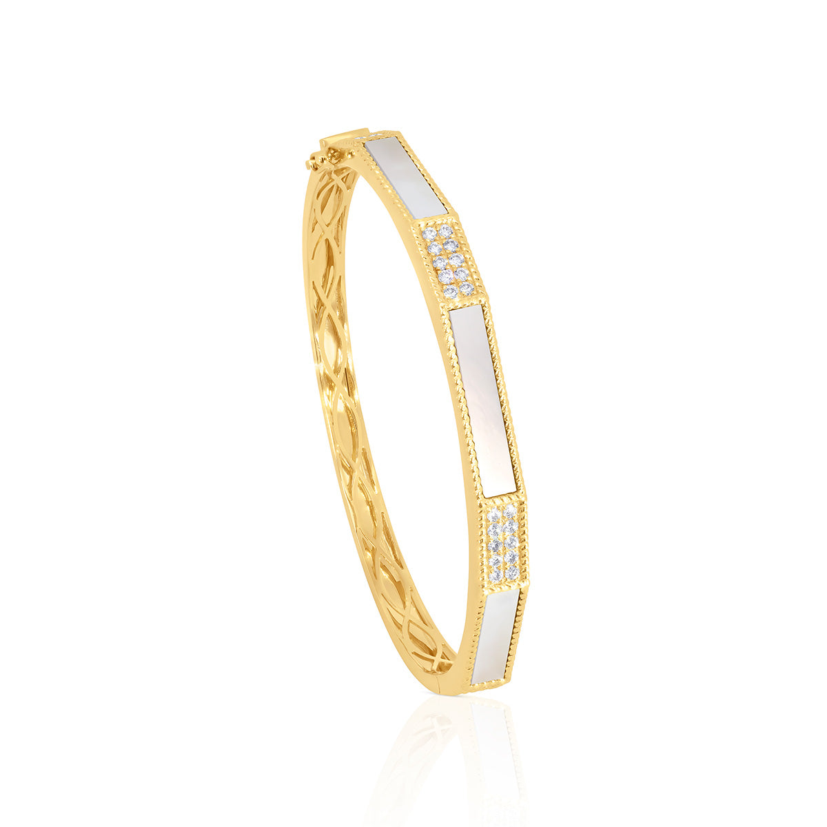 One 14Kt Yellow Gold Hinged Mother Of Pearl Bangle