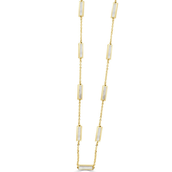 14Kt Yellow Gold Mother Of Pearl Station Necklace