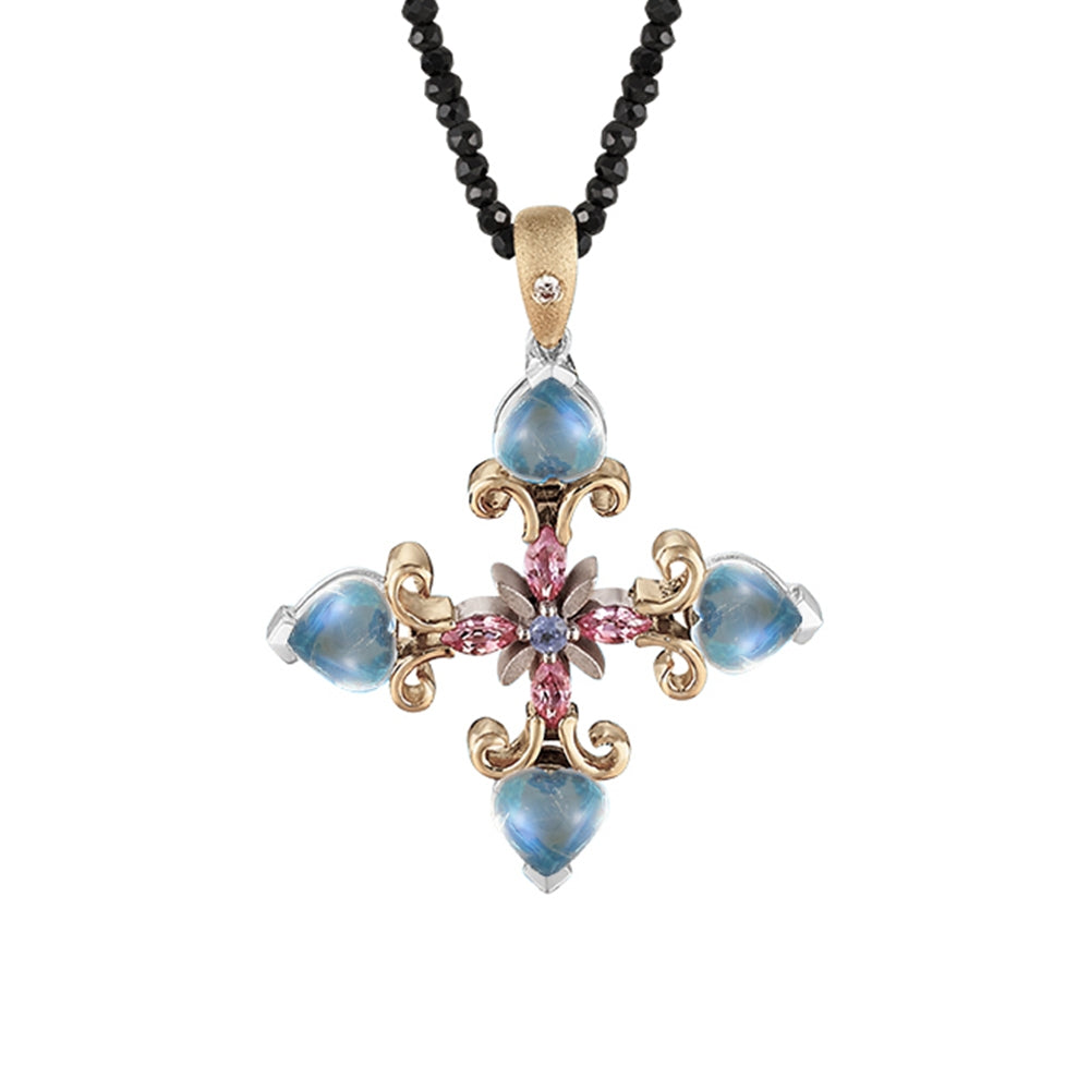 One 18Kt Two Tone Handmade Cross Pendant