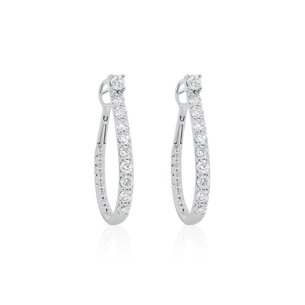 One Pair Of 14Kt White Gold Oval Hoops