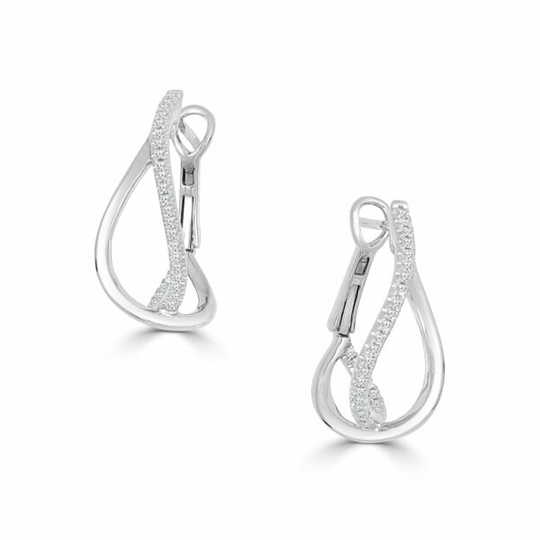 14Kt White Gold Small Diamond Cross Over Hoops