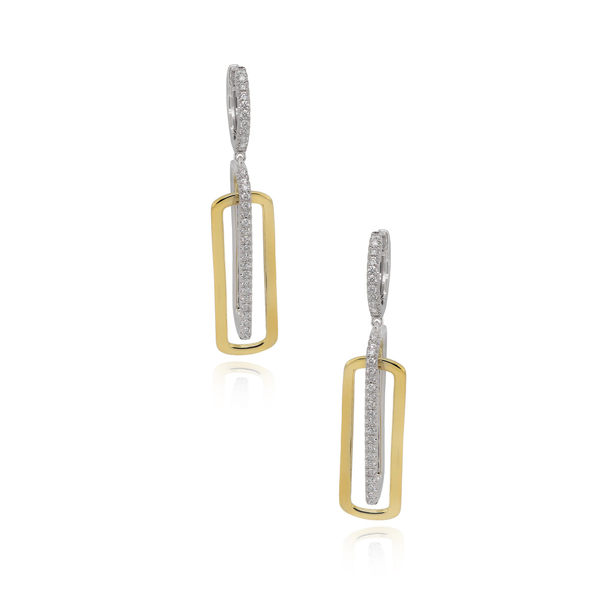 One Pair Of 14Kt Two Tone Double Rectangle Dangle Earrings