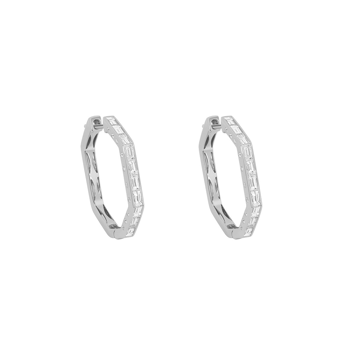 One Pair Of 14Kt White Gold Geometric Hoops
