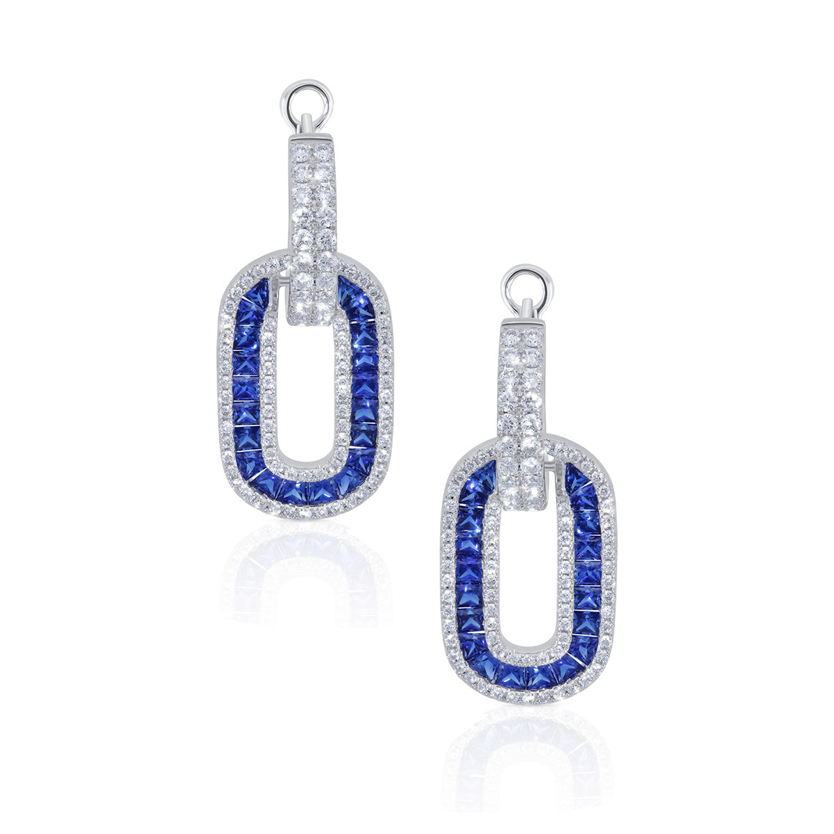 One Pair Of 18Kt White Gold Drop Oval Earrings