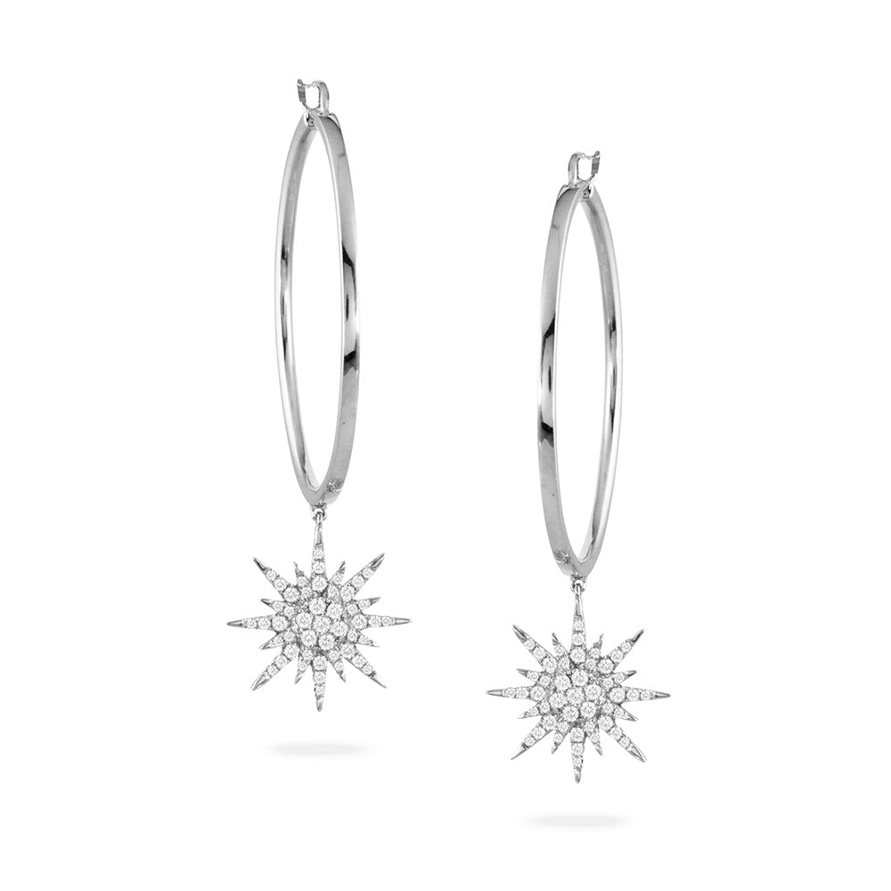 18Kt White Gold Diamond Starburst Hoops