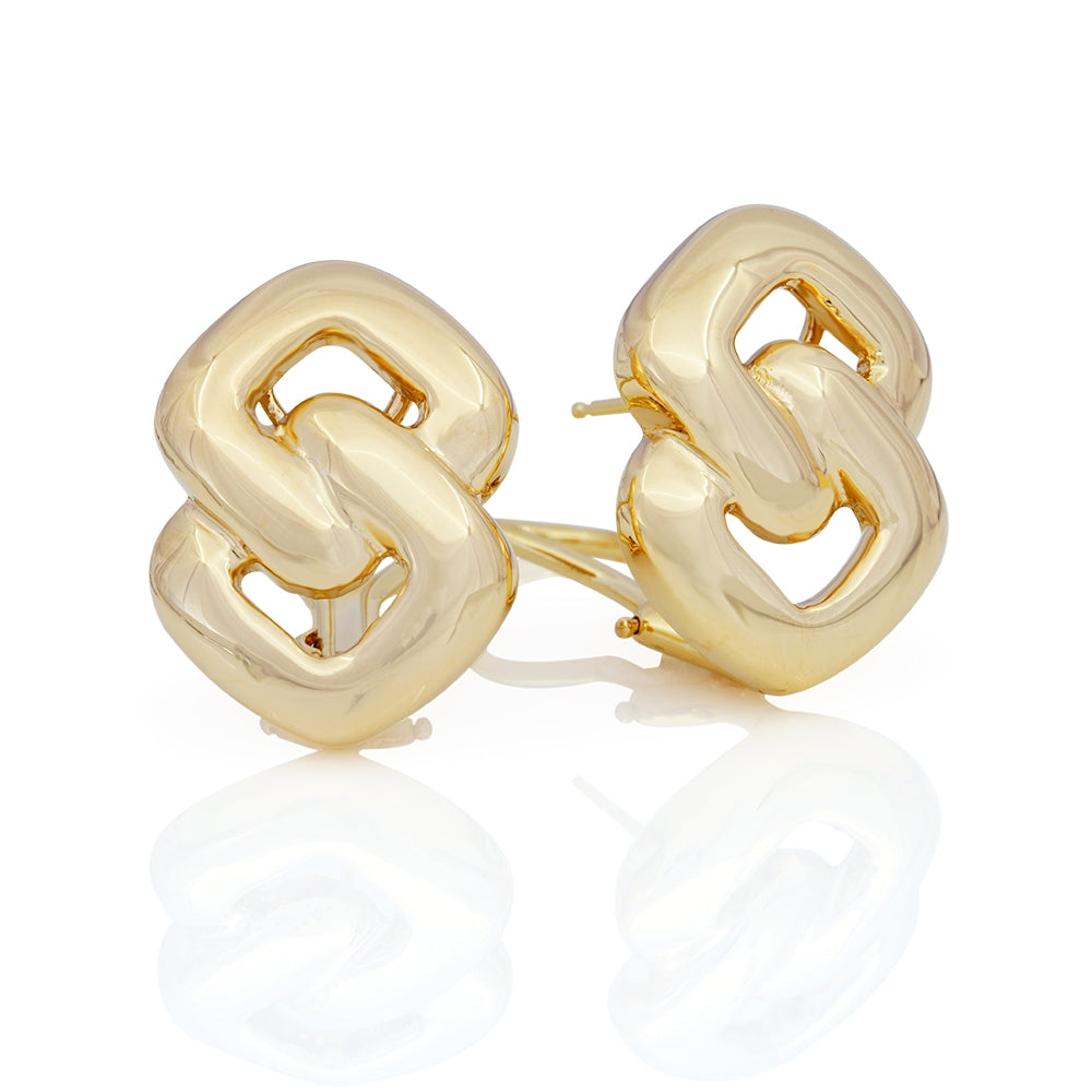 14K Yellow Gold Interlocking Square Earrings