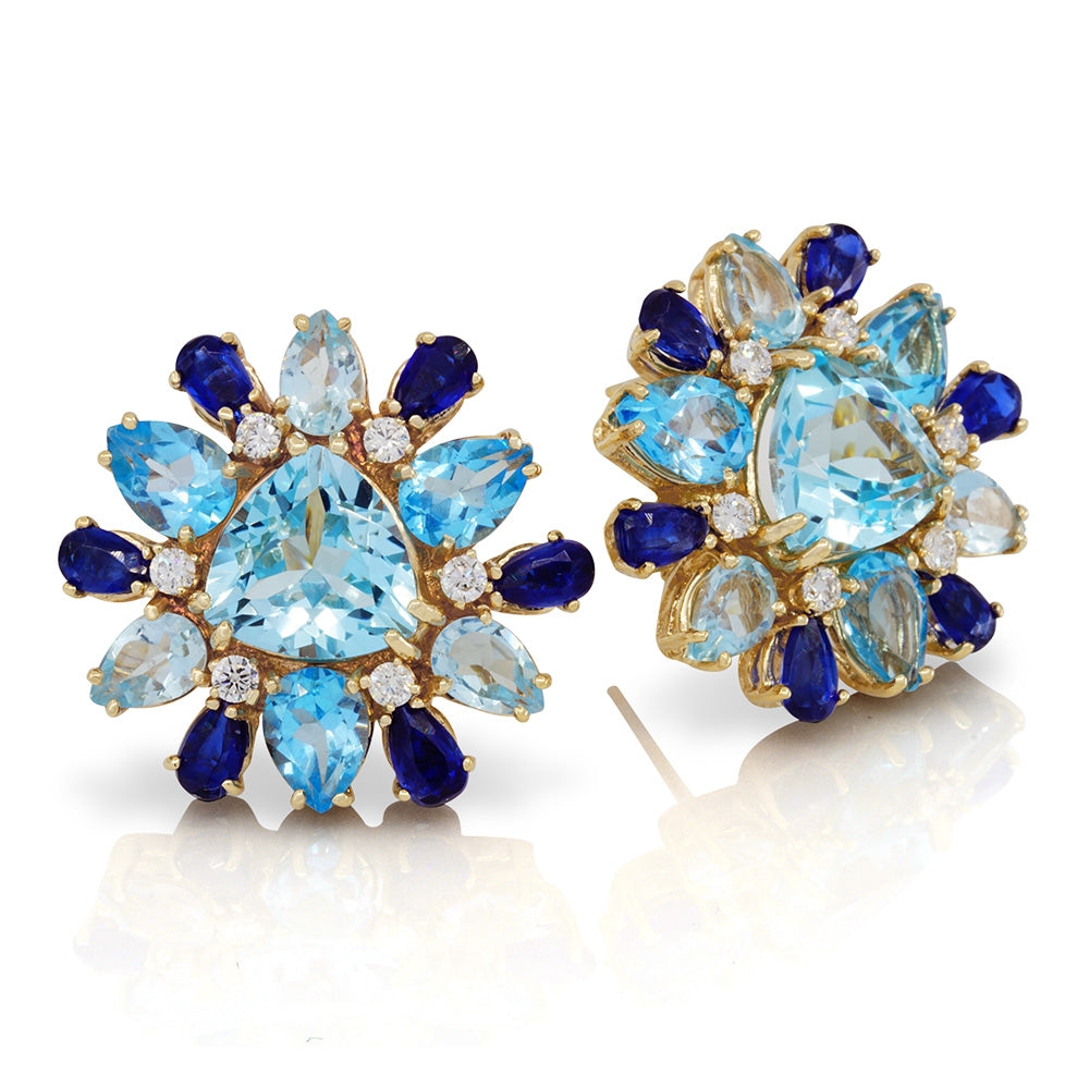 14Kt Yellow Gold Blue Topaz, Kyanite and Diamond Earrings