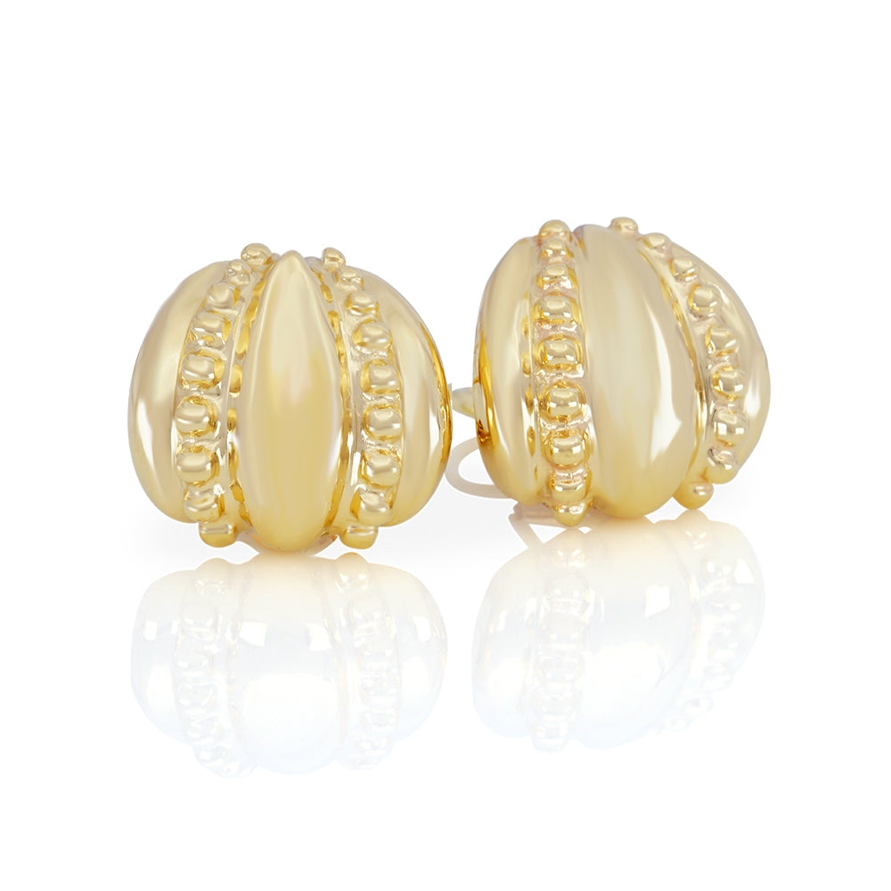 14Kt Yellow Gold Earrings With Beaded Design