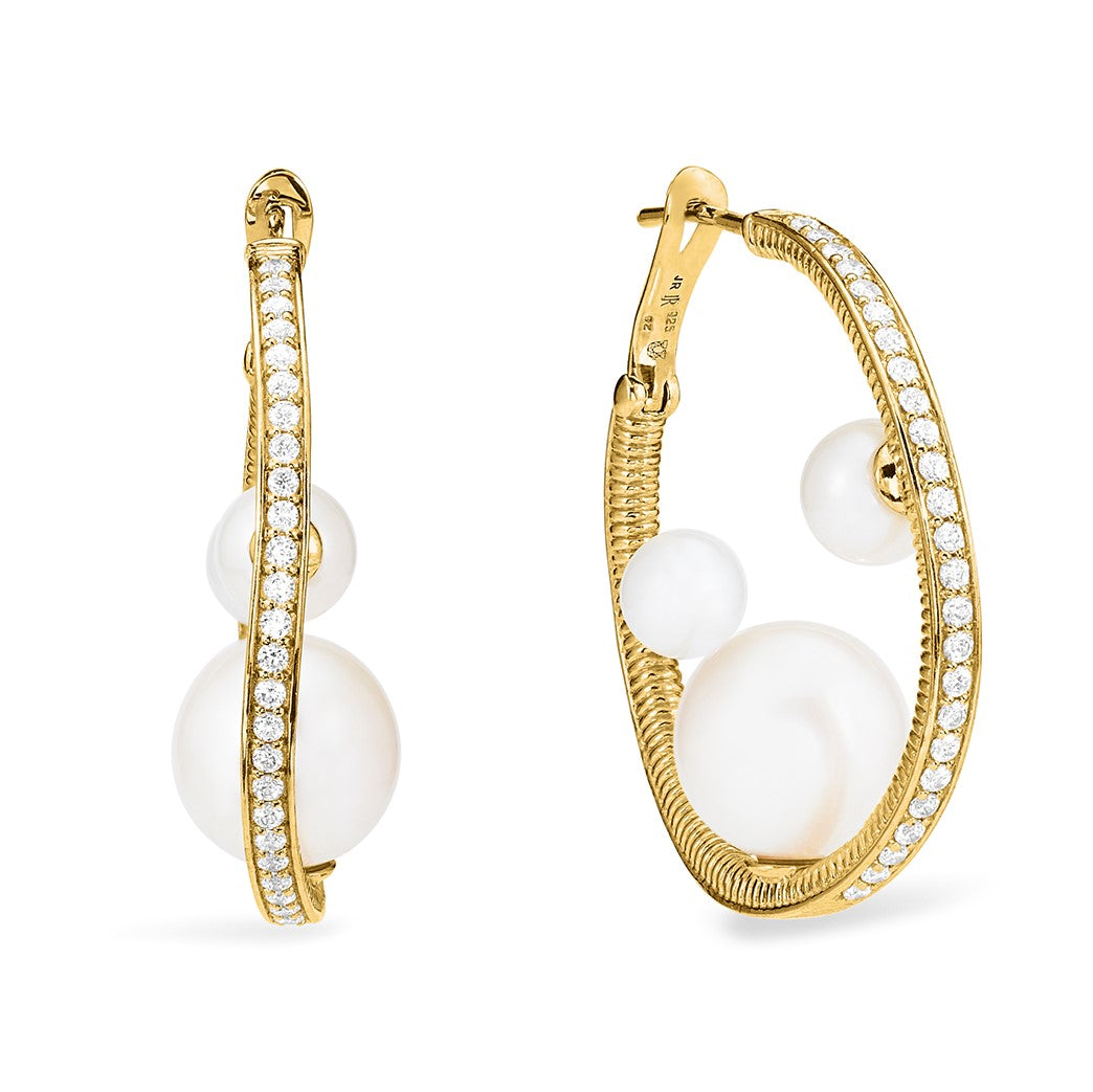 Judith Ripka 18K Yellow Gold Shima Freshwater Pearl and Diamond Earrings