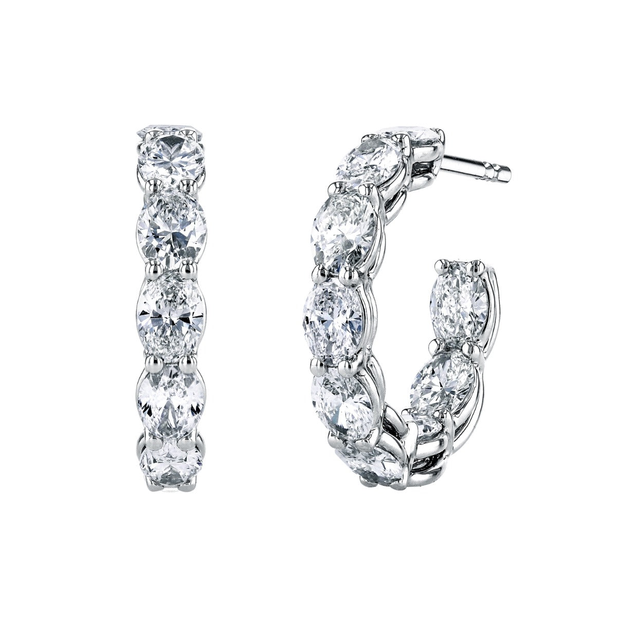 White Gold Oval Diamond Hoop Earrings 3.32ctw