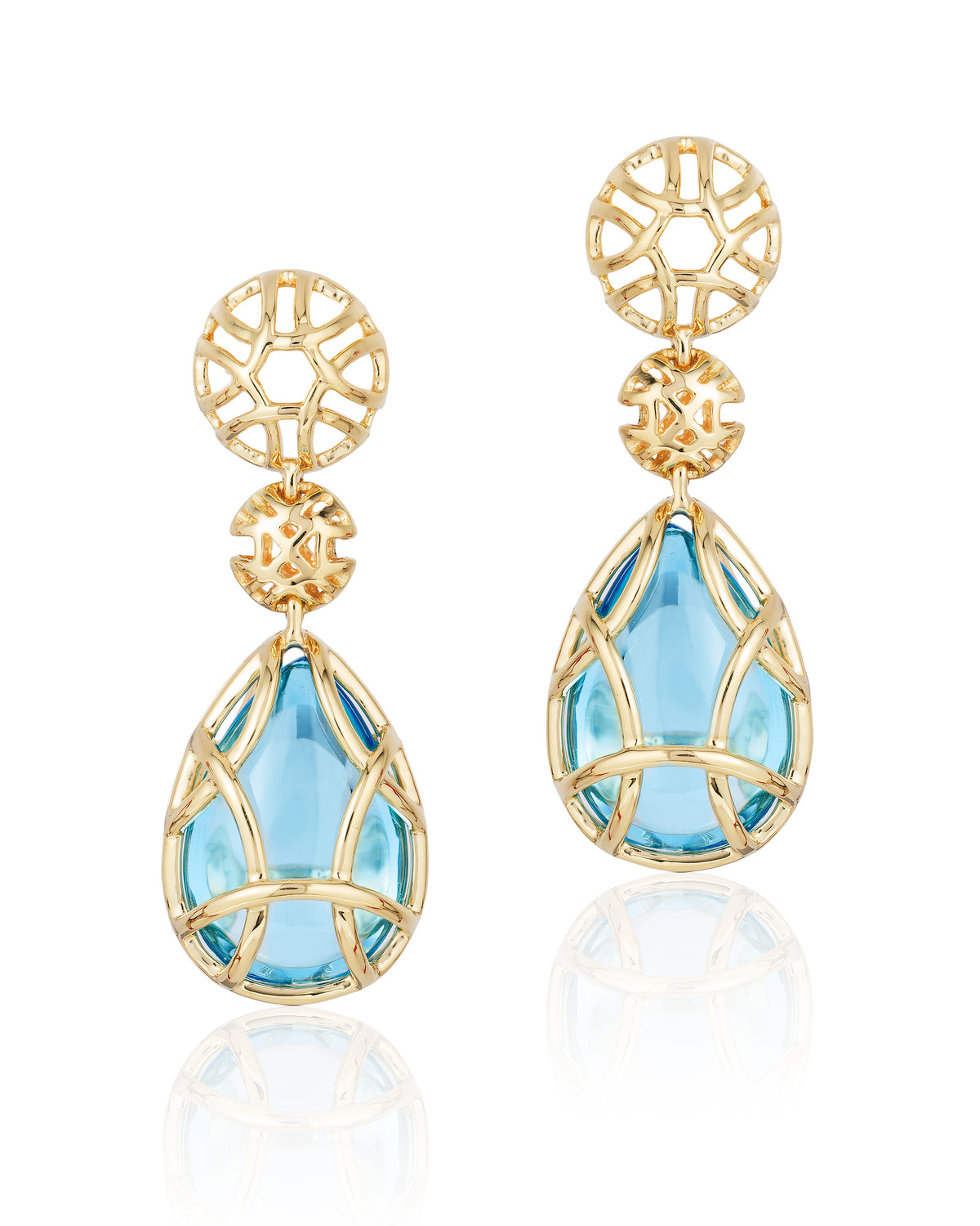 18k Yellow Gold Goshwara Blue Topaz Freedom Cage Earrings