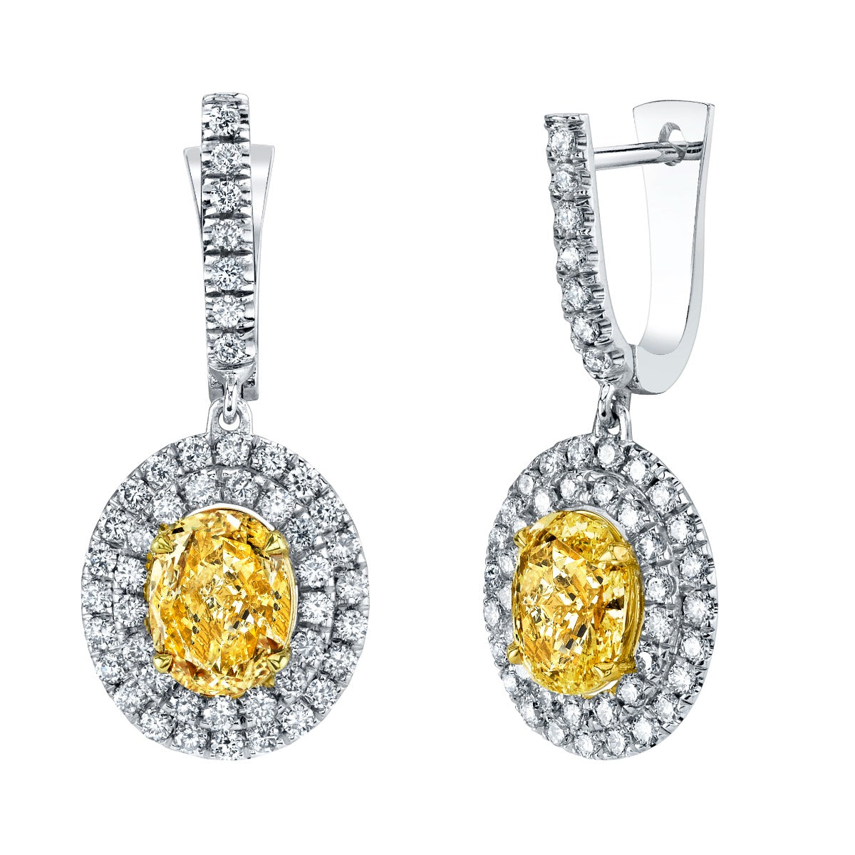 18Kt White Gold Yellow Diamond Drop Earrings