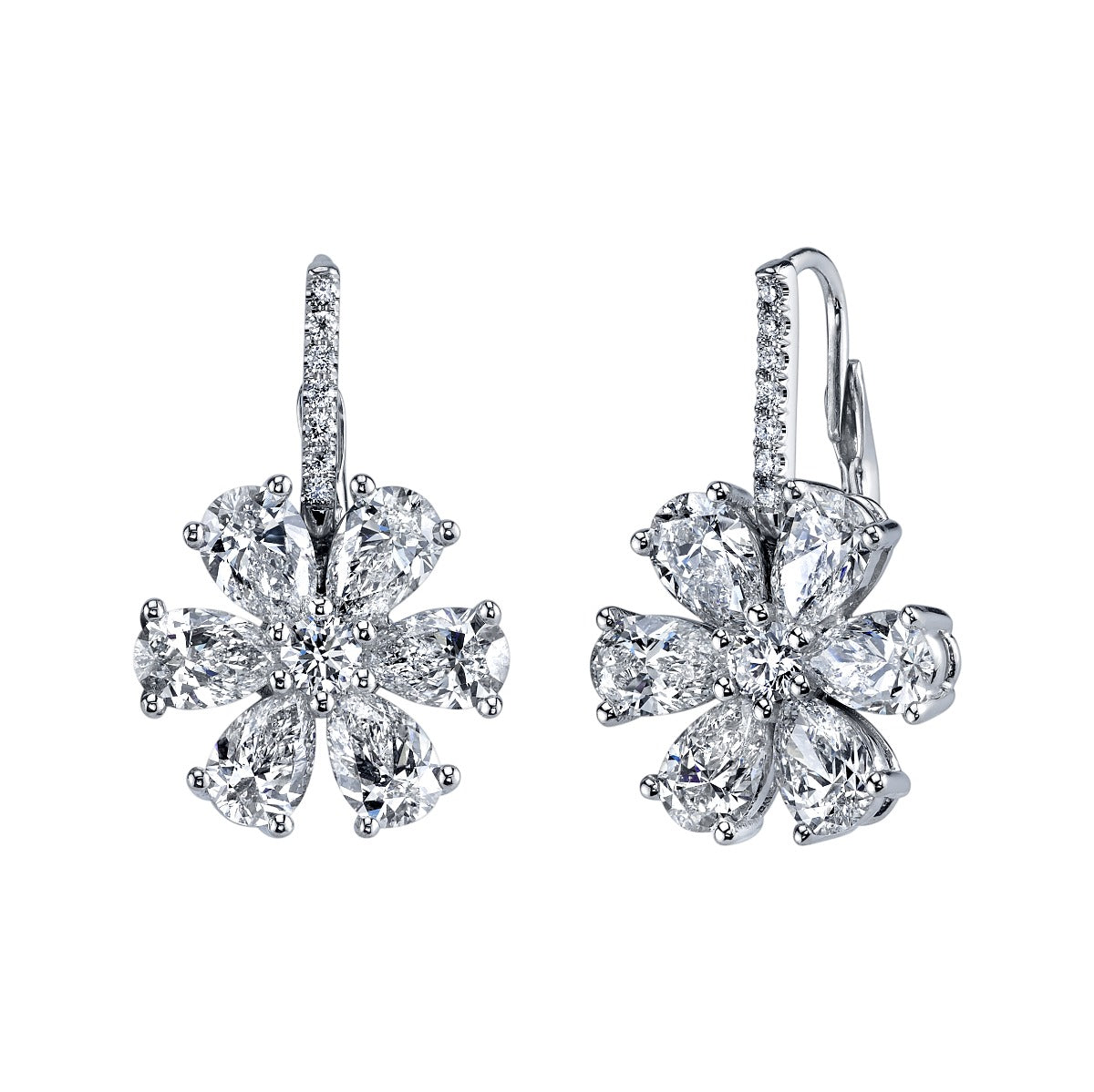 Platinum Diamond Drop Flower Earrings