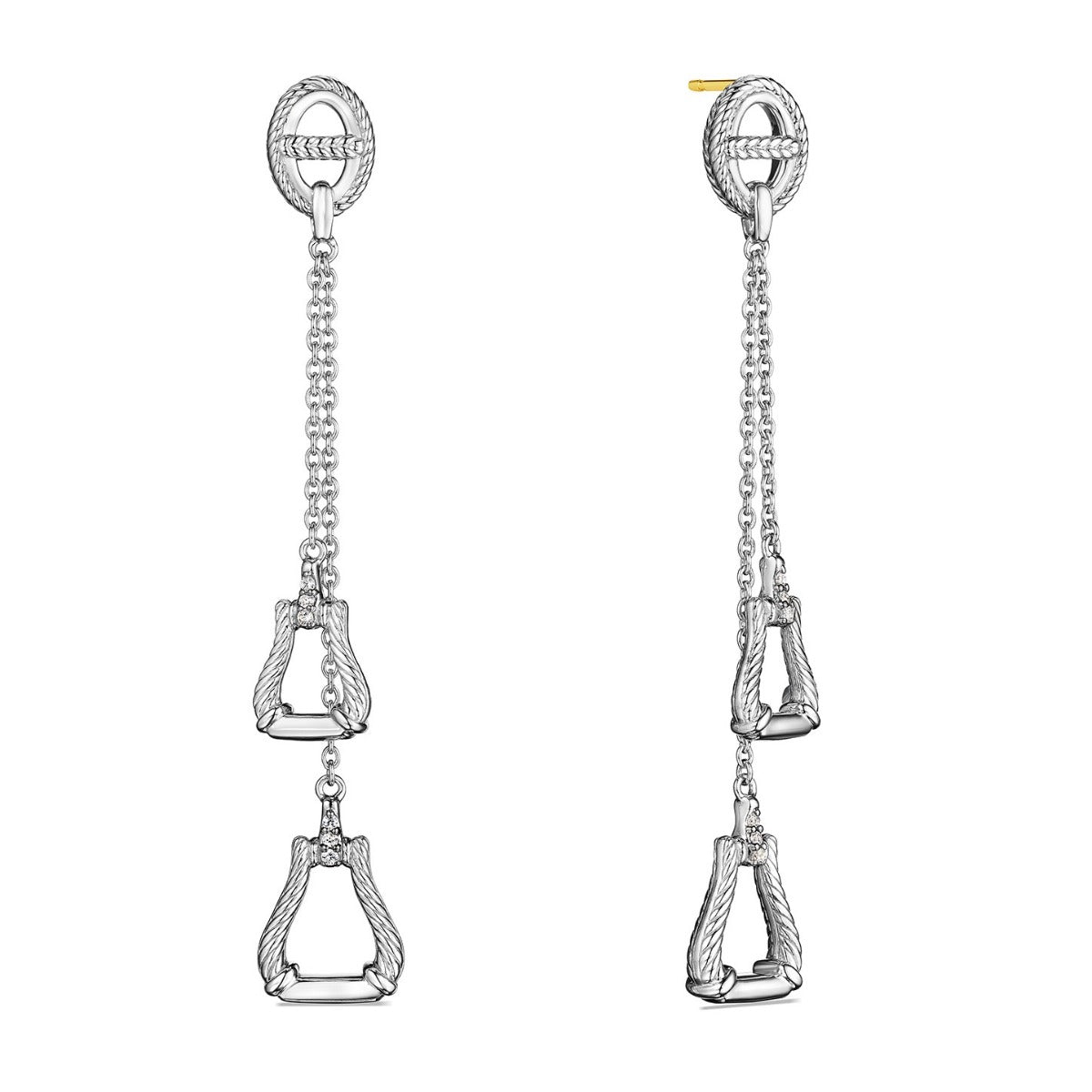 Sterling Silver Vienna Double Drop Stirrup Earrings With Diamonds