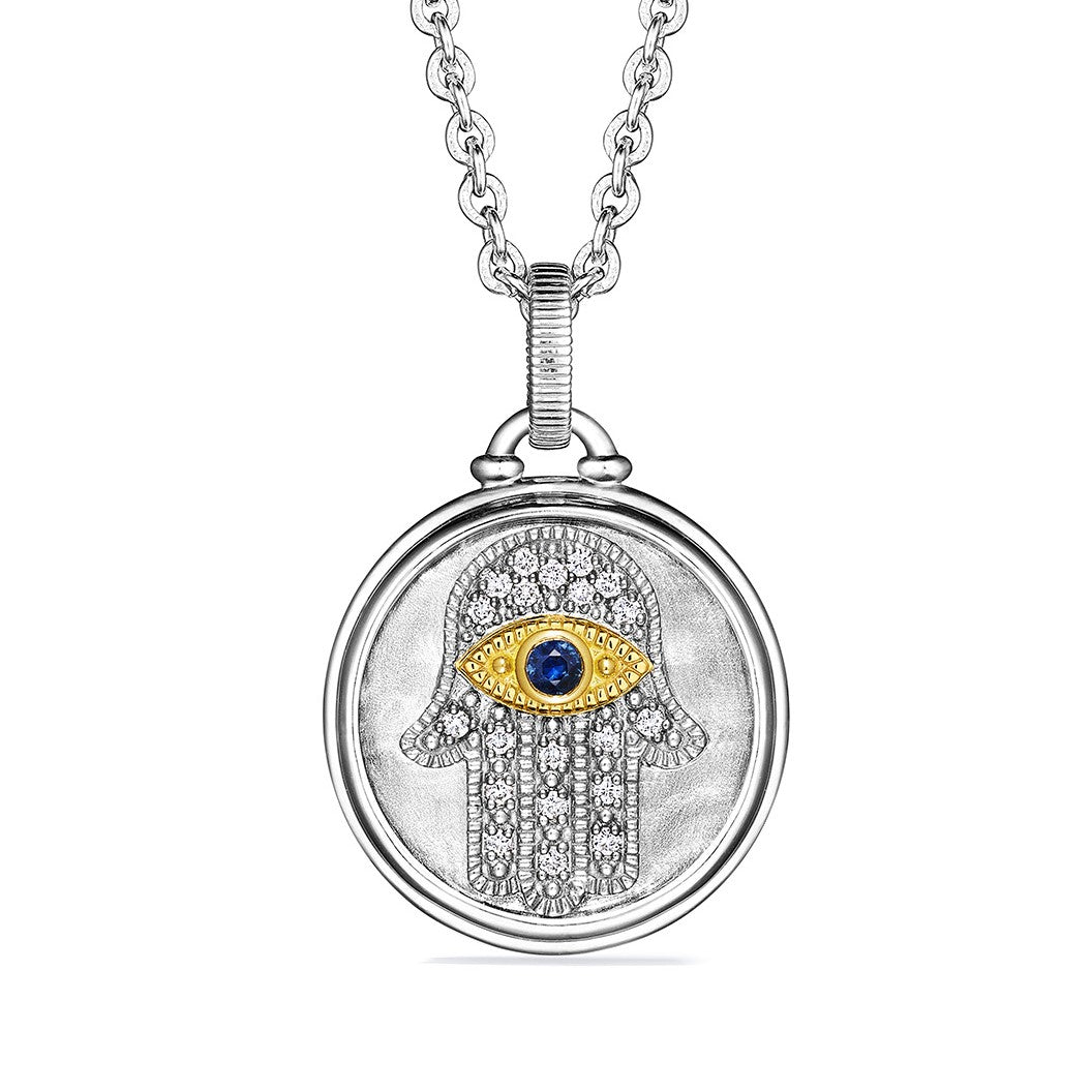Judith Ripka Sterling Silver And 18K Yellow Gold 18" Hamas Hand And Evil Eye Necklace