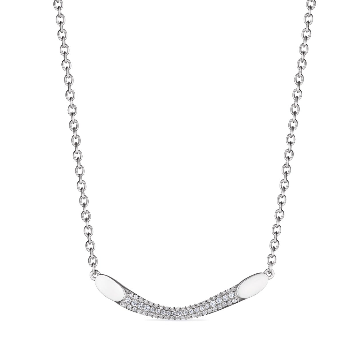 Judith Ripka Sterling Silver Gaia Large Pave' Diamond Bar Necklace