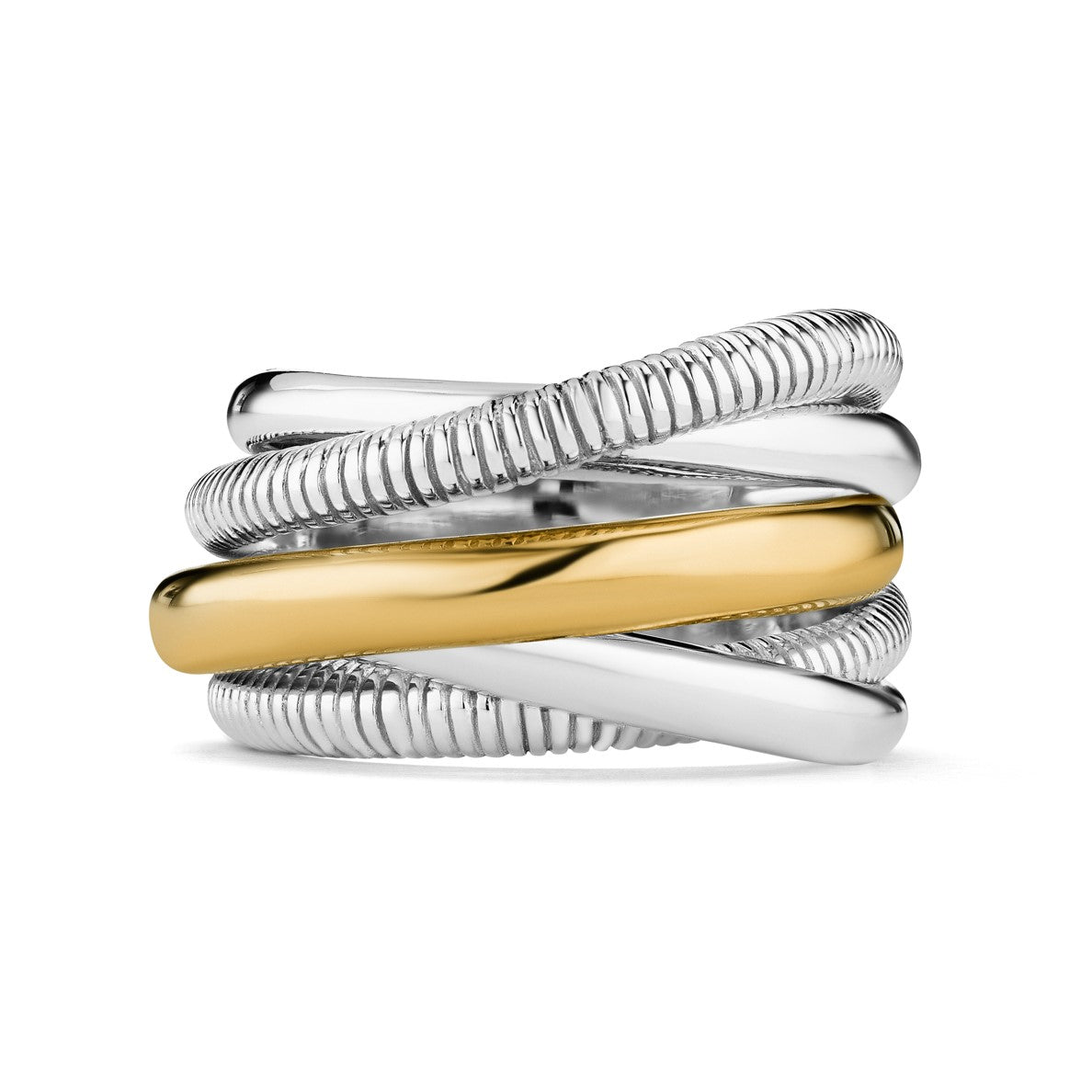 One Judith Ripka Sterling Silver And 14Kt Yellow Gold Five Band Highway Ring