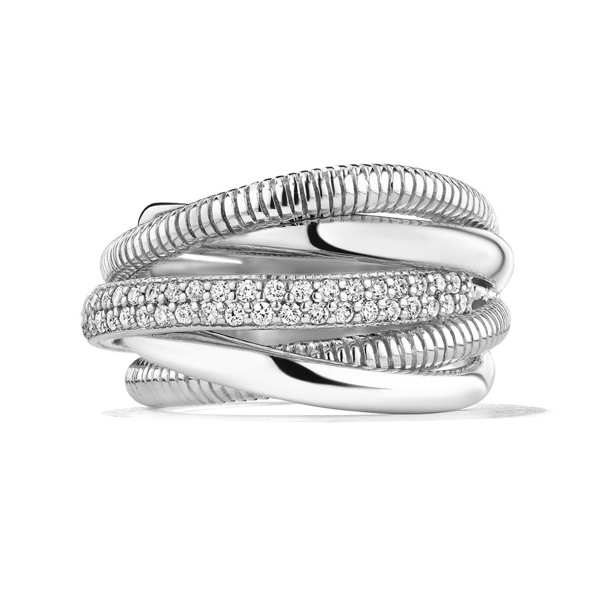 Judith Ripka Sterling Silver Eternity Five Band Highway Ring with Diamonds