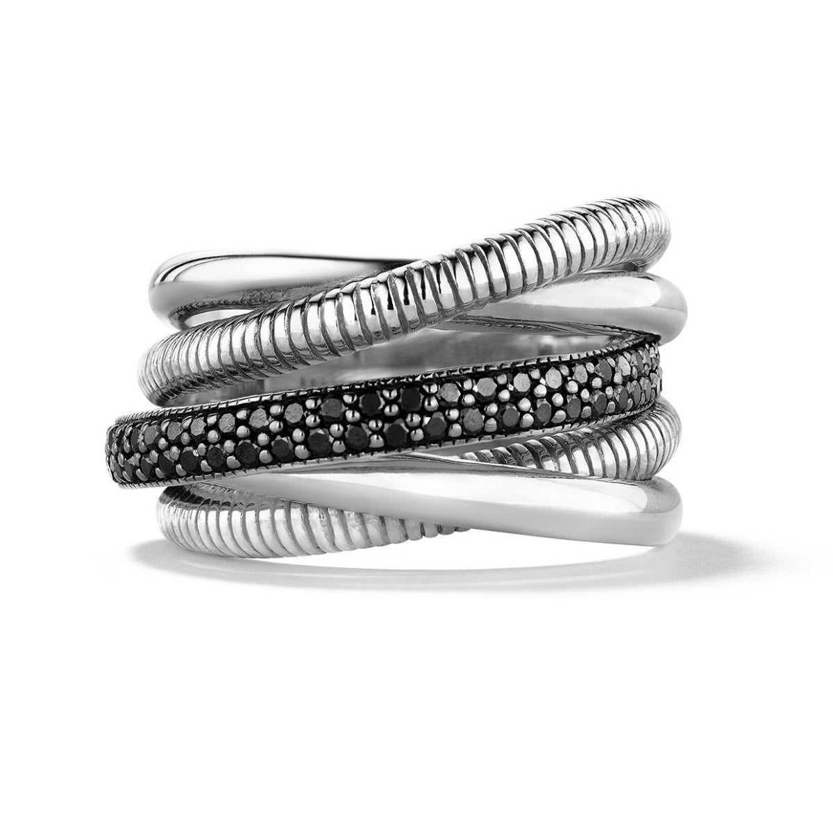 One Judith Ripka Sterling Silver and Black Spinel Eternity 5-Row Band