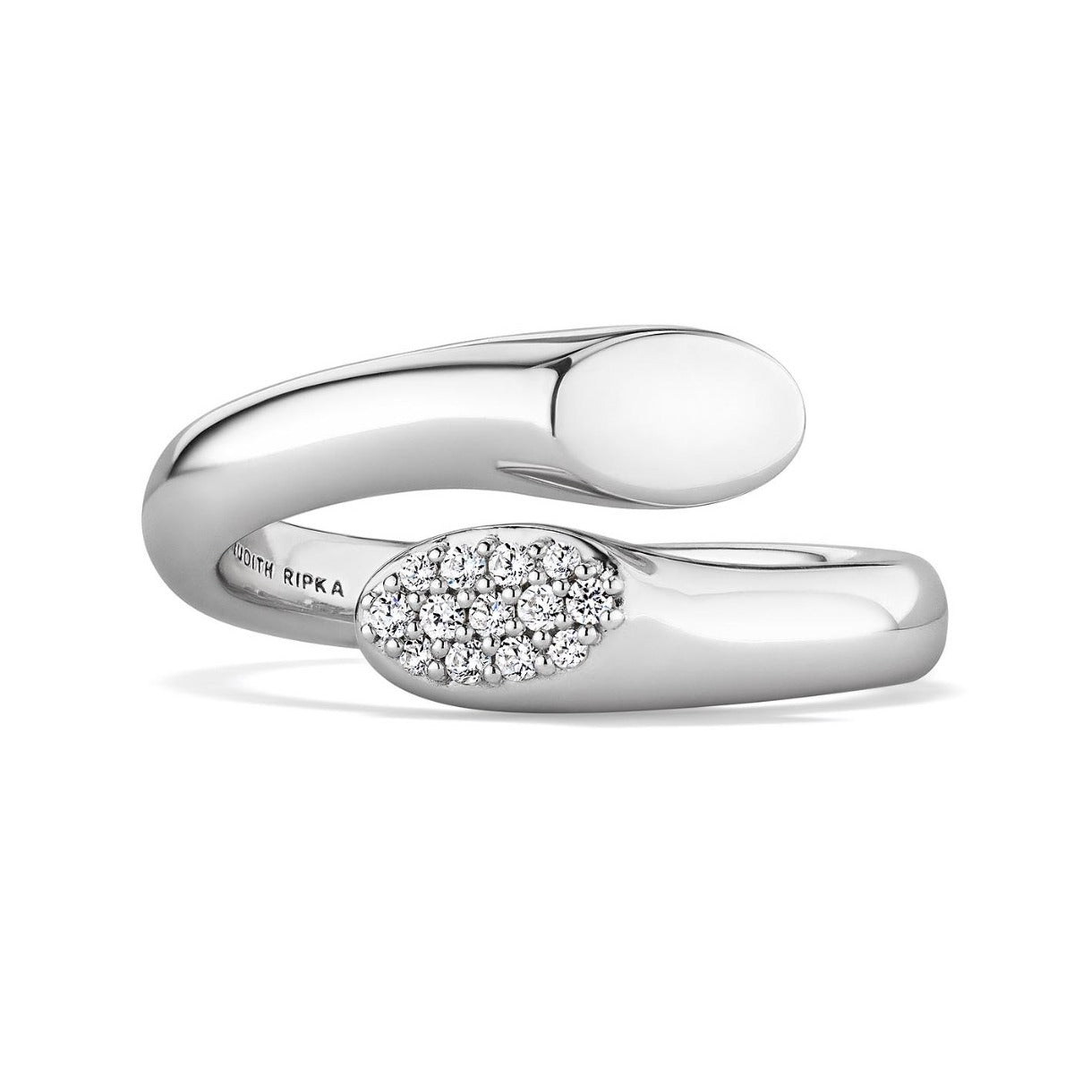 One Judith Ripka Sterling Siver Bypass Gaia Ring With Diamonds