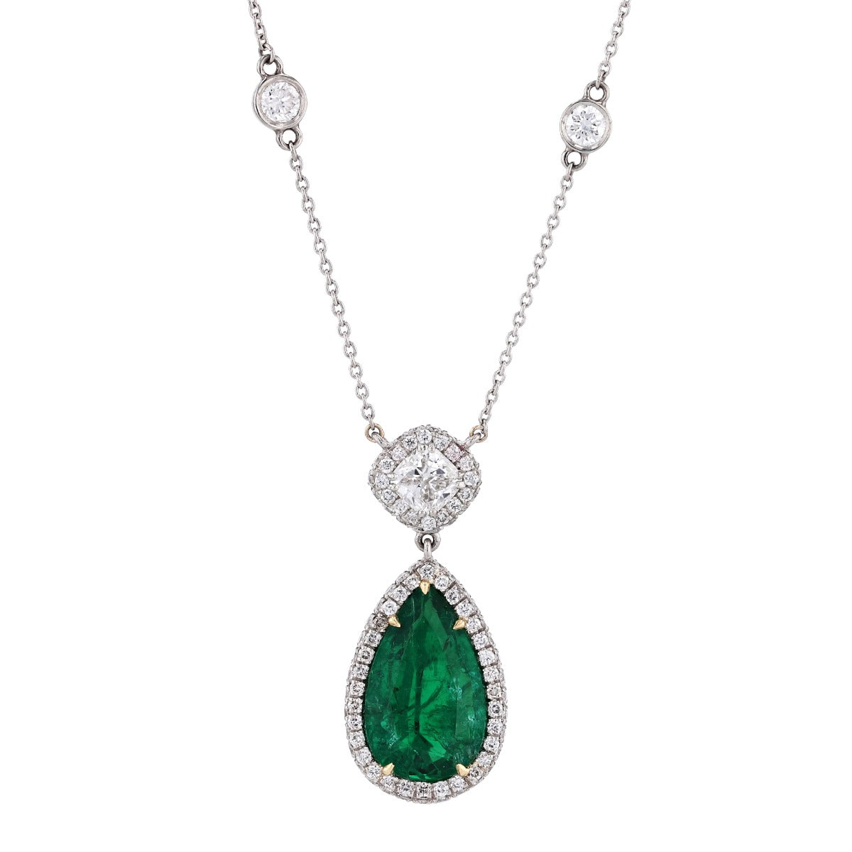 Platinum And 18Kt Emerald and Diamond Pendant
