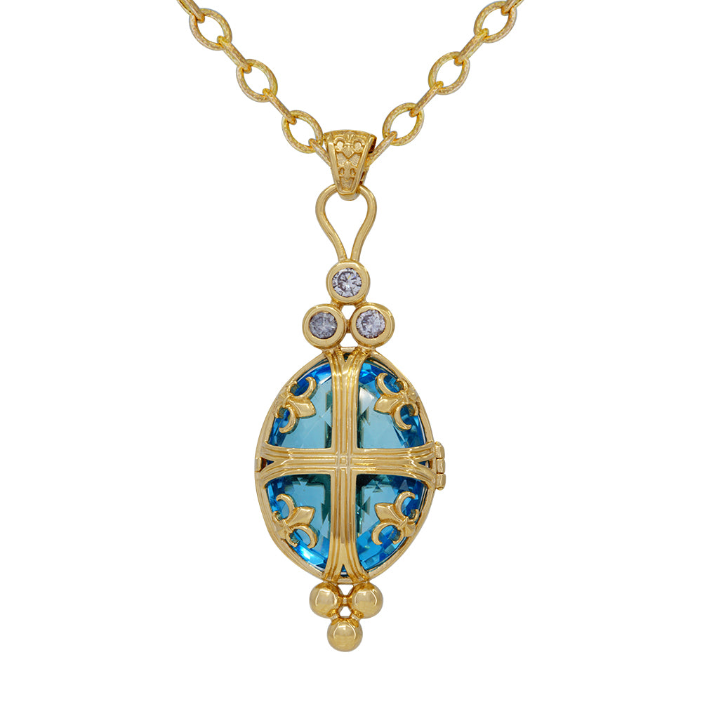 14Kt Yellow Gold Biltmore Collection Chateau Locket with 7 Gemstone Inserts