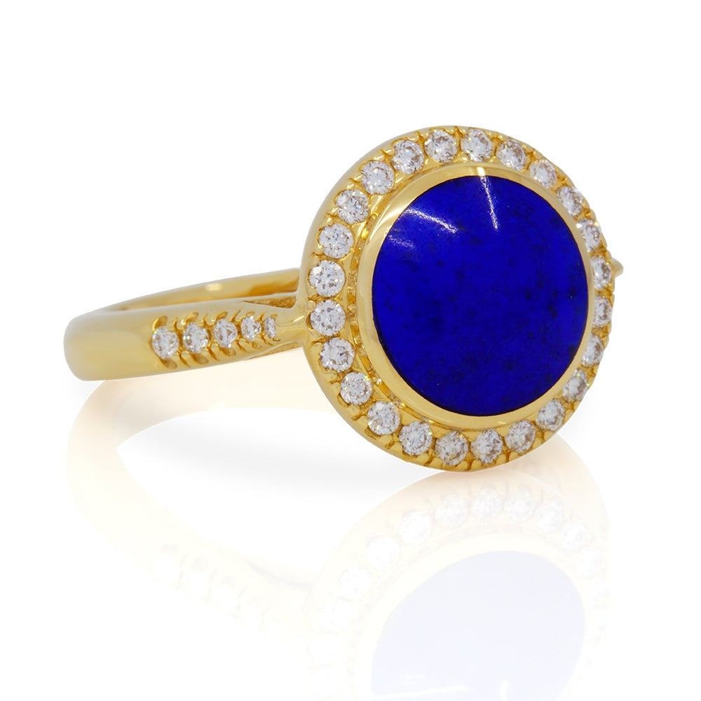 14k Yellow Gold Kabana Cabachon Lapis Lazuli and Diamond Ring